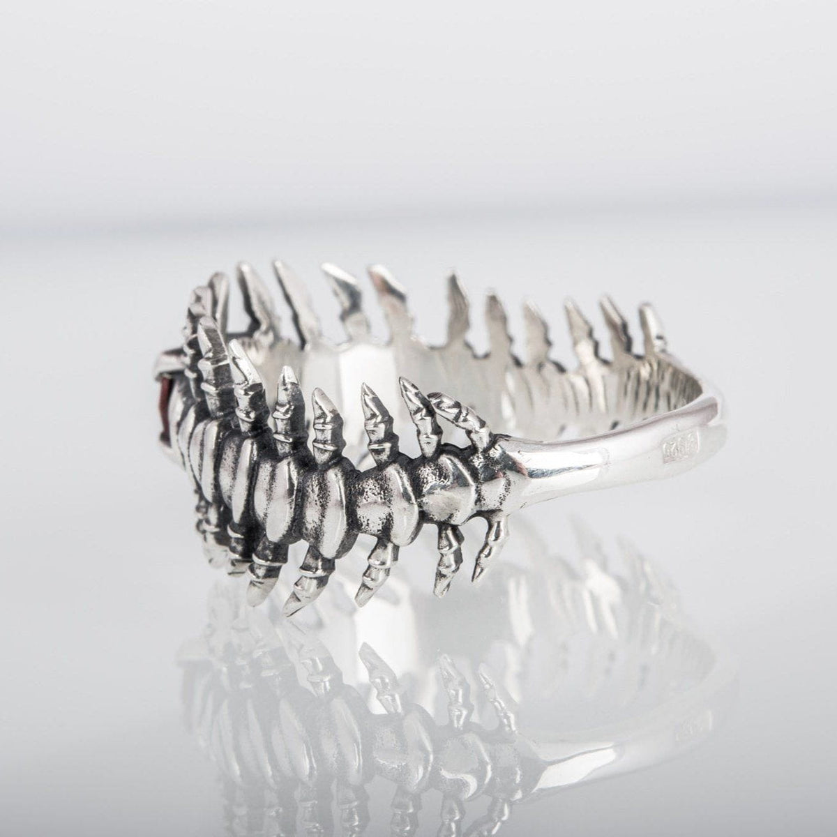 Backbone Ring with Garnet Sterling Silver Handcrafted Unique Jewelry-5