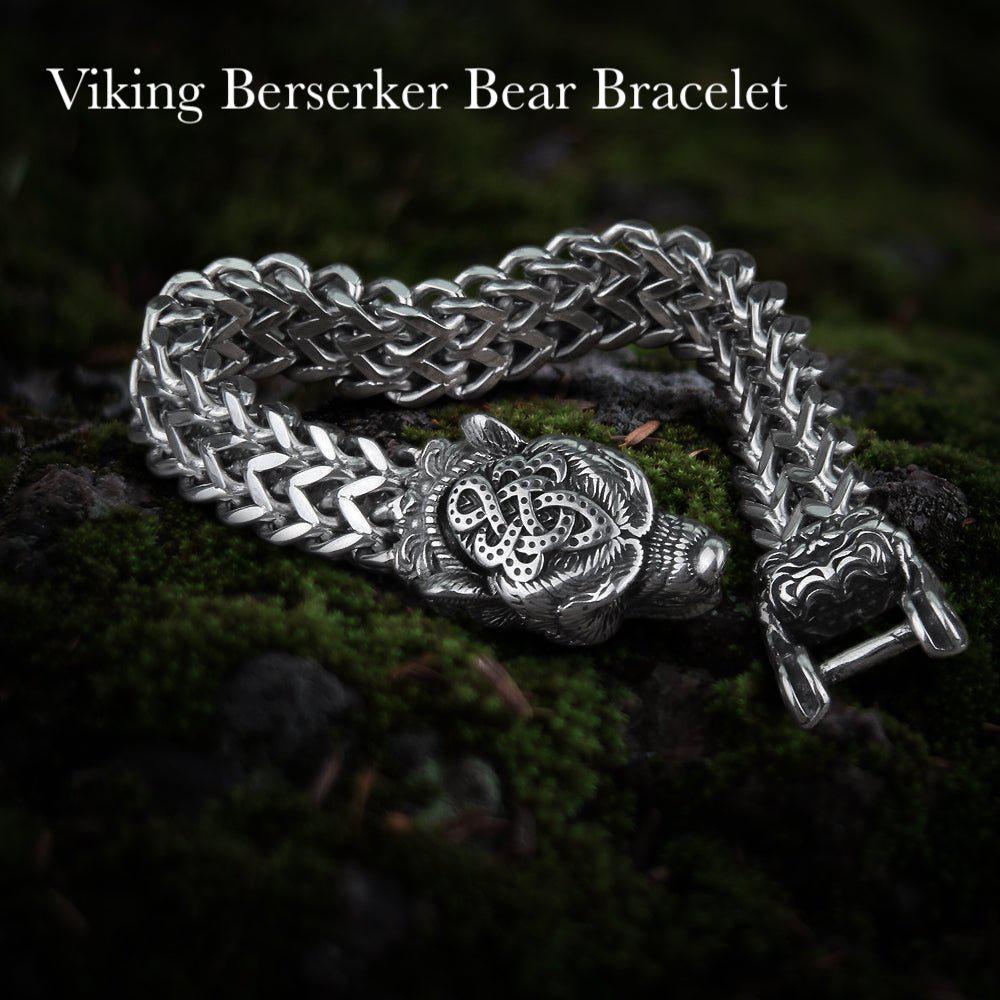 Bear Jewelry Berserker Bear Bracelet - Steel Norse Viking Jewelry-5