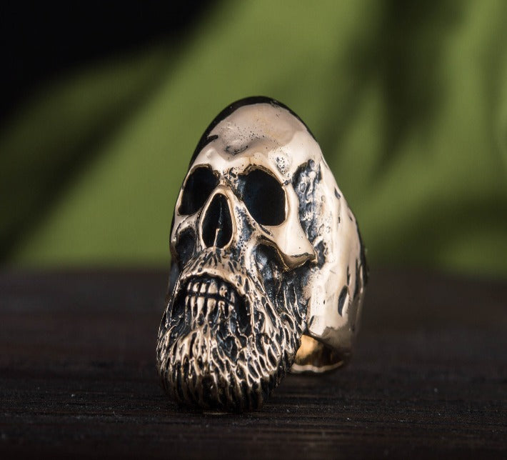 Bearded Skull Bronze Unique Ring Biker Jewelry-6