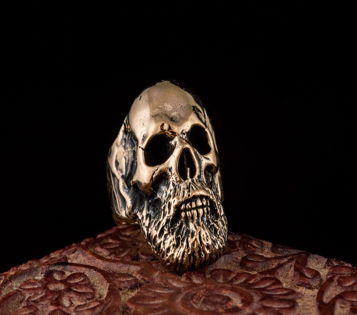 Bearded Skull Bronze Unique Ring Biker Jewelry-1