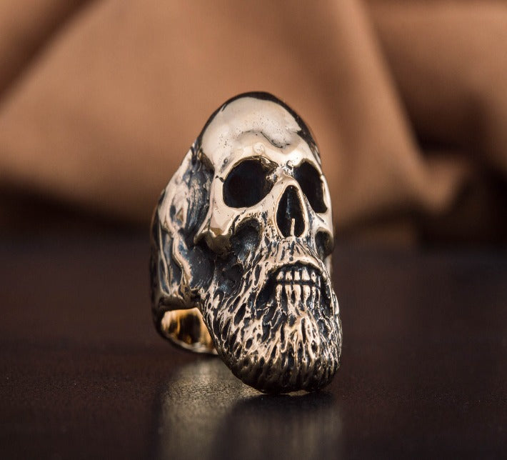 Bearded Skull Bronze Unique Ring Biker Jewelry-2