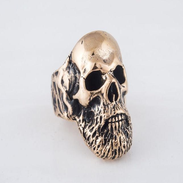 Bearded Skull Bronze Unique Ring Biker Jewelry-3