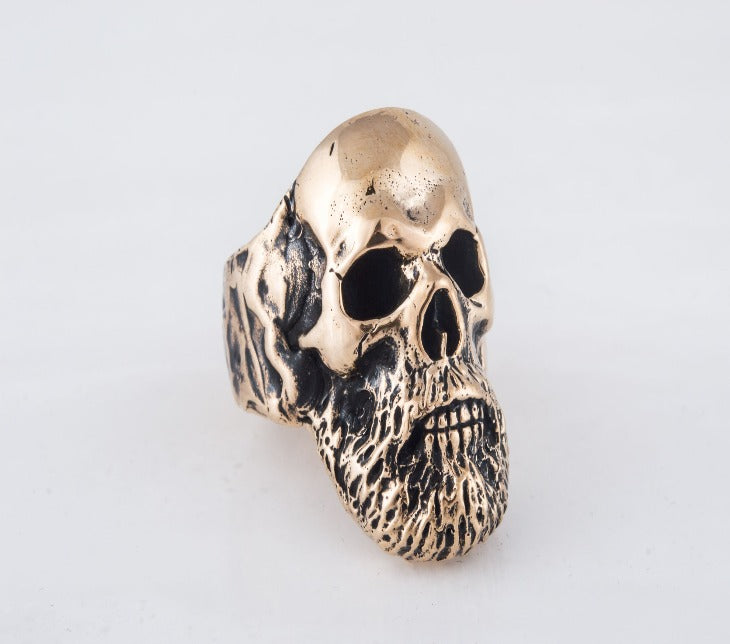 Bearded Skull Bronze Unique Ring Biker Jewelry-3