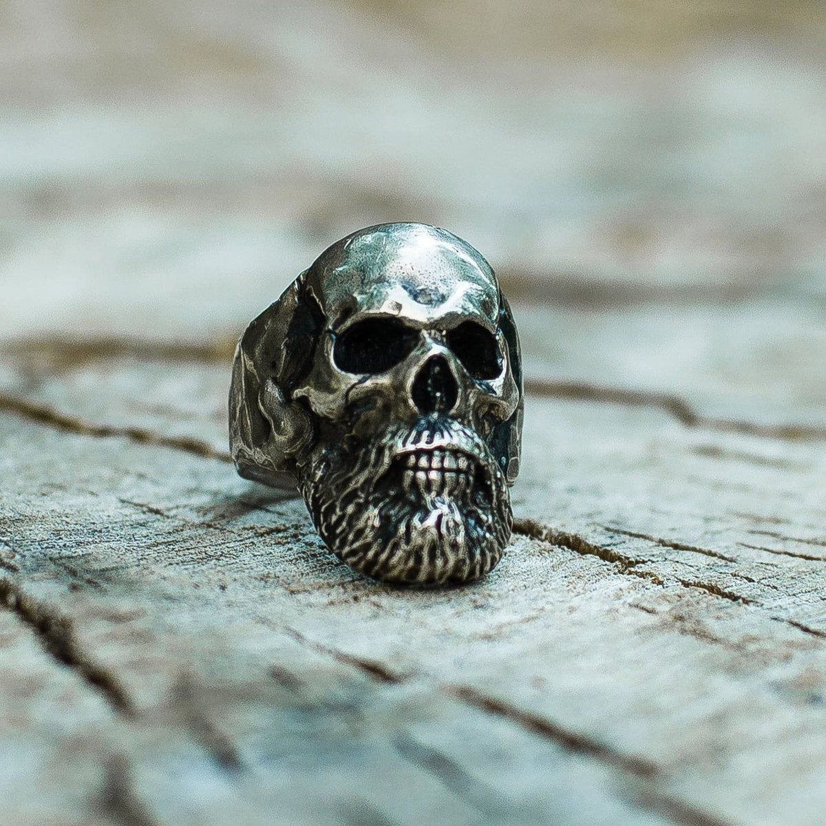 Bearded Skull Sterling Silver Unique Ring Biker Jewelry-1