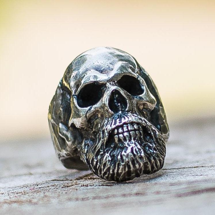 Bearded Skull Sterling Silver Unique Ring Biker Jewelry-2