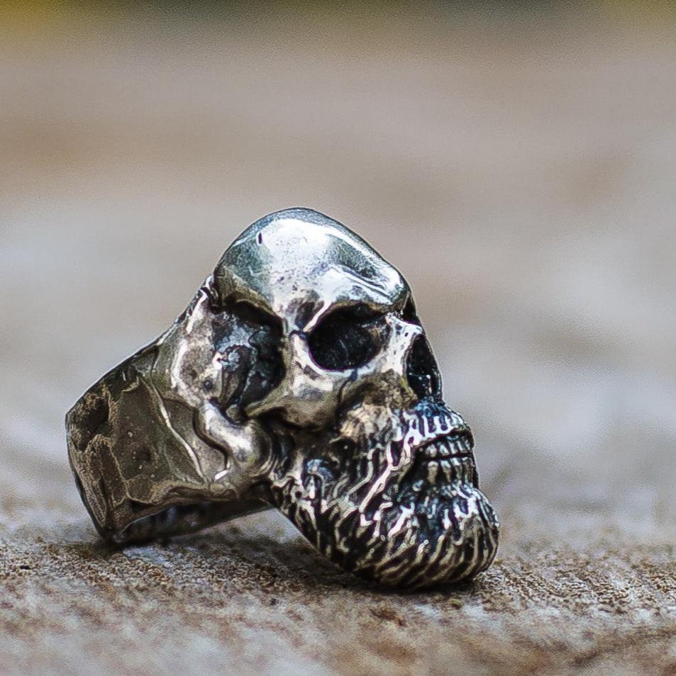 Bearded Skull Sterling Silver Unique Ring Biker Jewelry-3