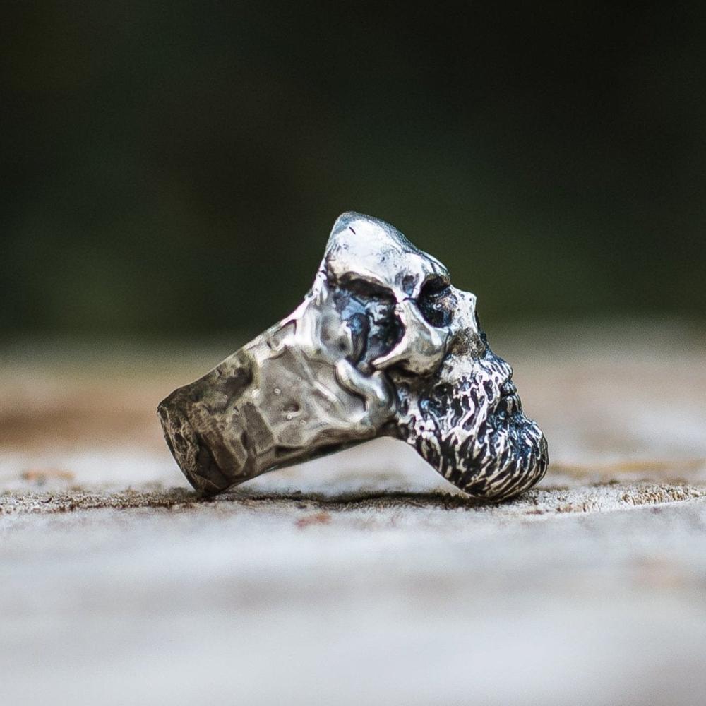 Bearded Skull Sterling Silver Unique Ring Biker Jewelry-4