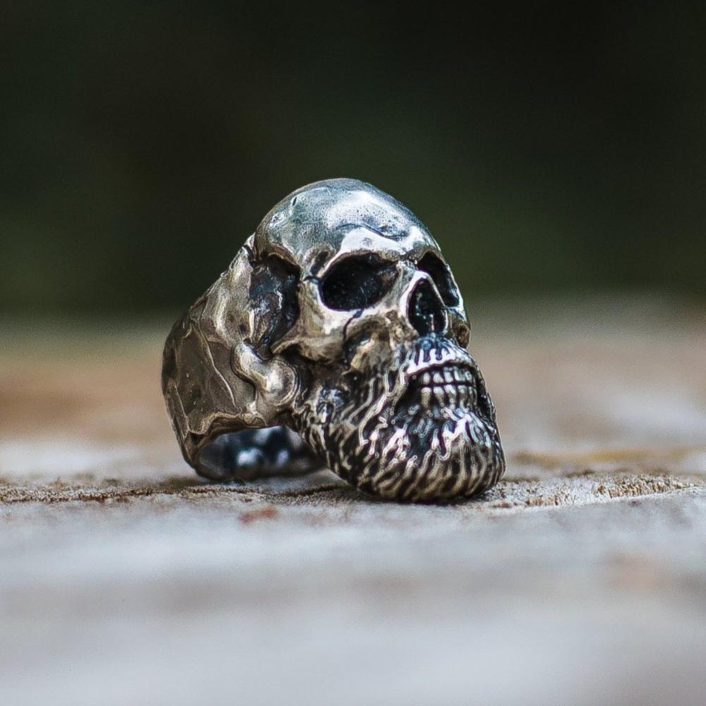 Bearded Skull Sterling Silver Unique Ring Biker Jewelry-5