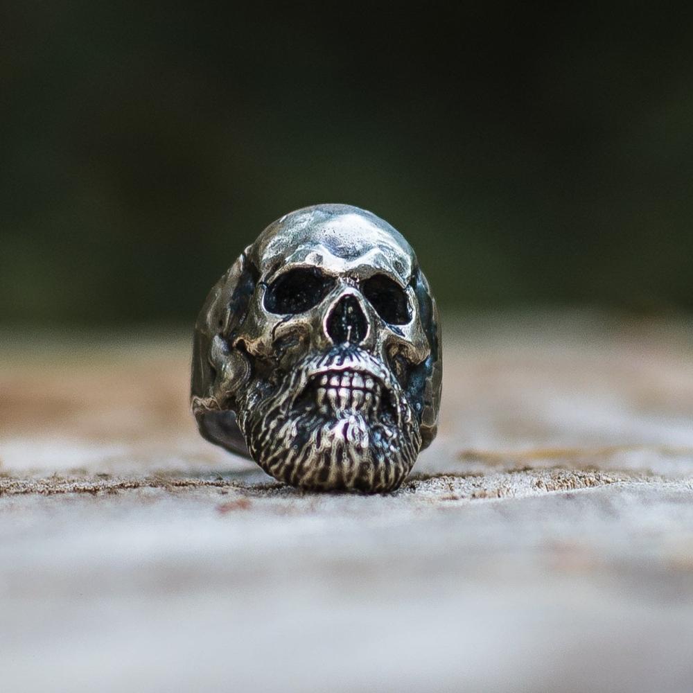 Bearded Skull Sterling Silver Unique Ring Biker Jewelry-6