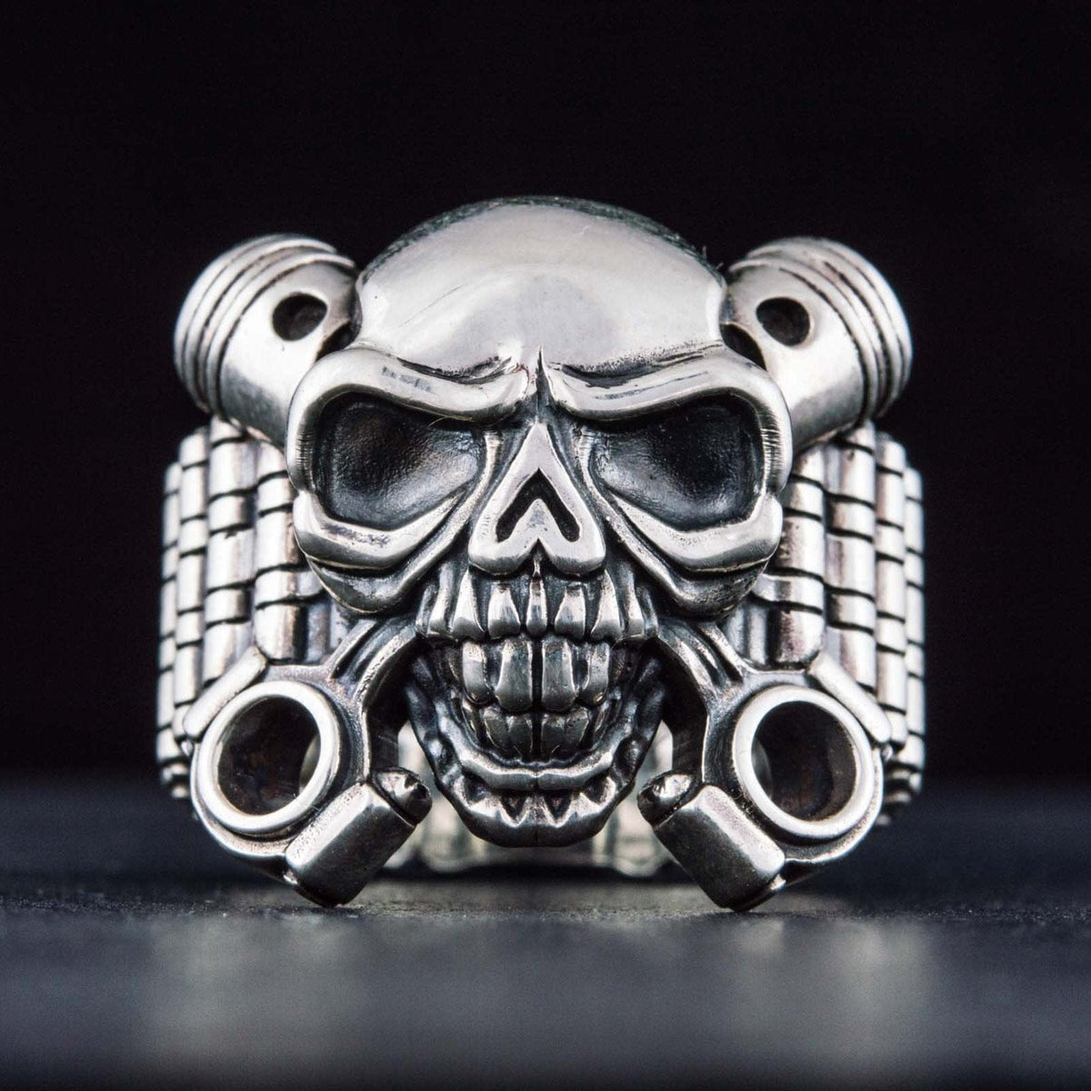 Biker Skull Ring Handmade Sterling SIlver Jewelry-1