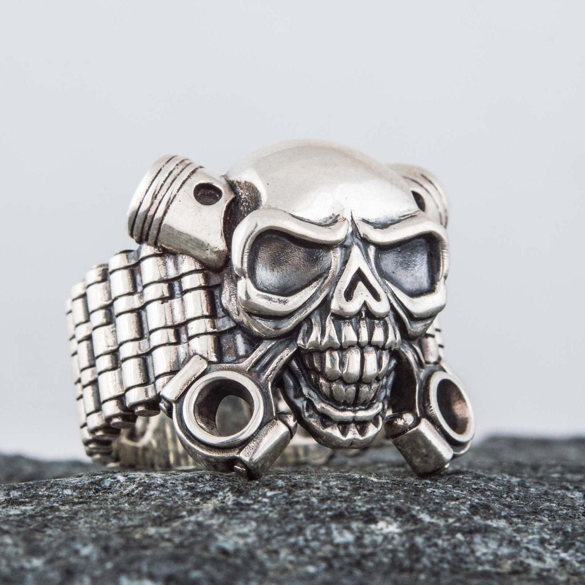 Biker Skull Ring Handmade Sterling SIlver Jewelry-2