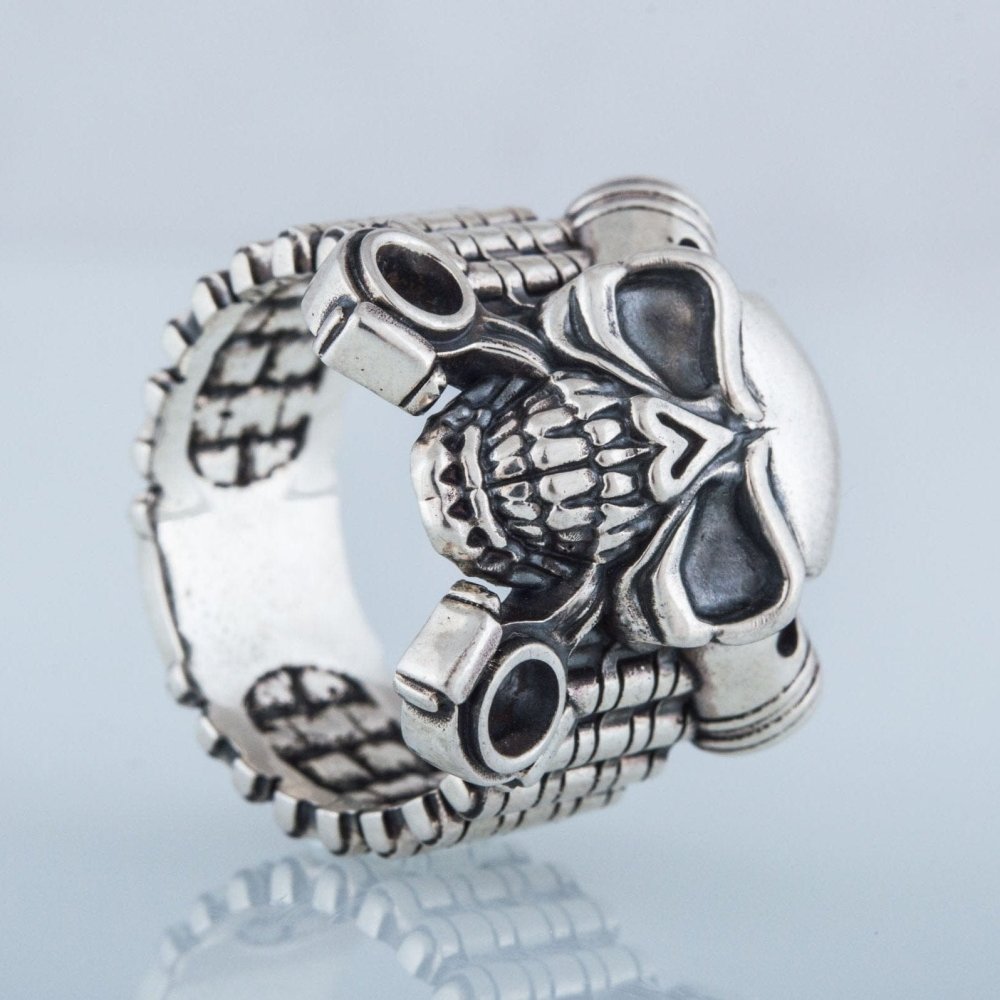 Biker Skull Ring Handmade Sterling SIlver Jewelry-3