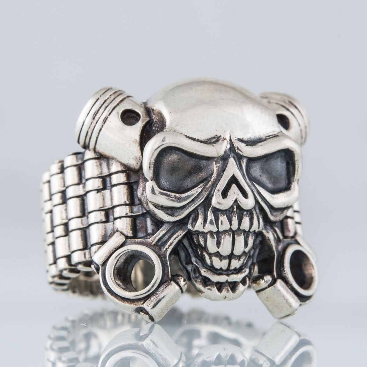 Biker Skull Ring Handmade Sterling SIlver Jewelry-4