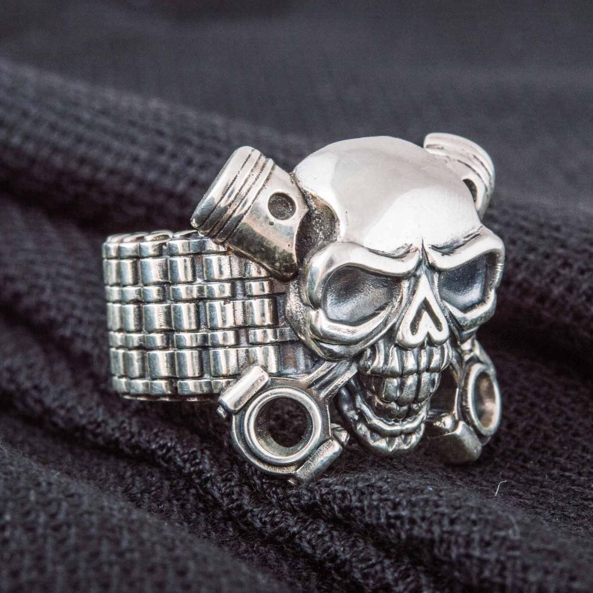 Biker Skull Ring Handmade Sterling SIlver Jewelry-5