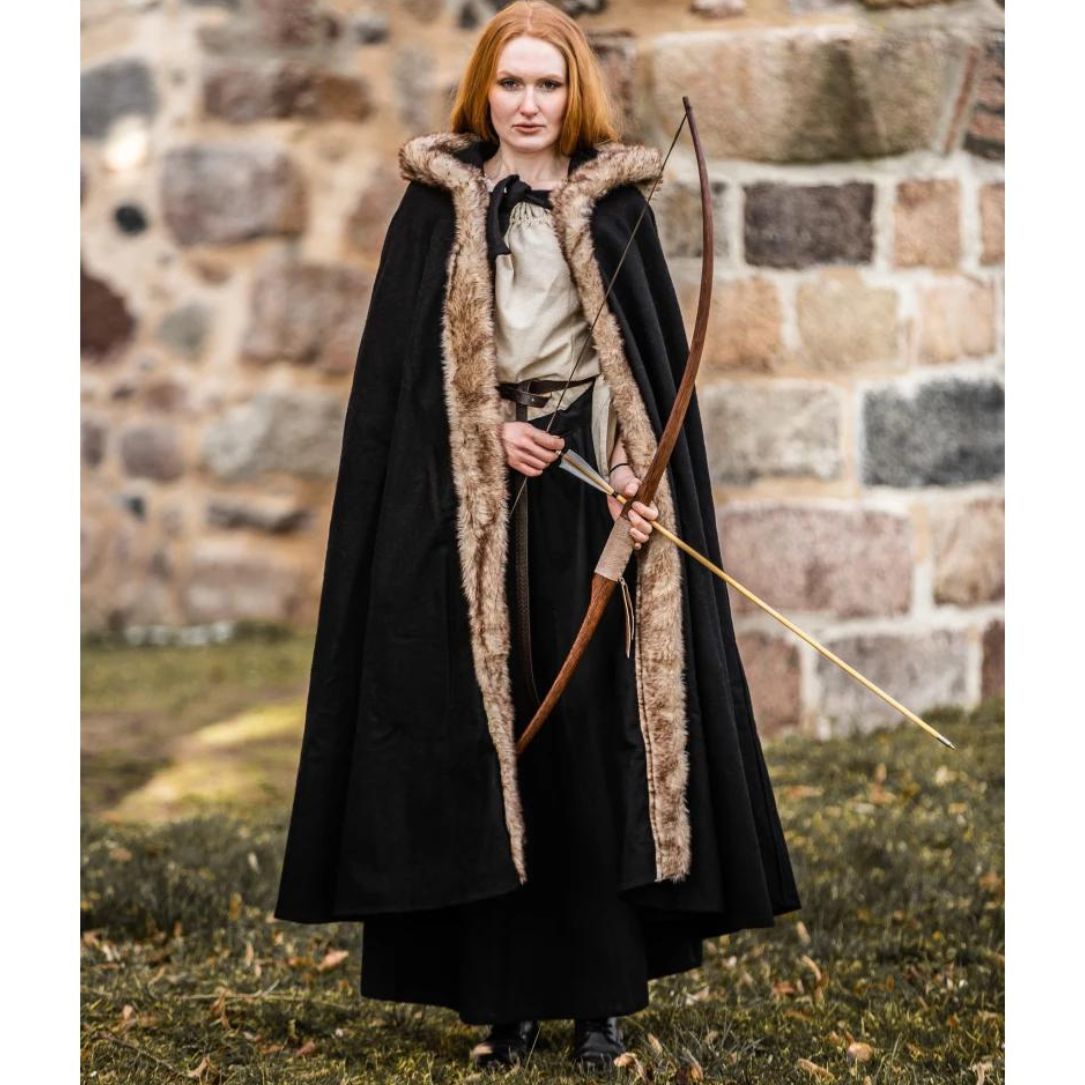 Black Hooded Viking Cloak or Cape With Faux Fur