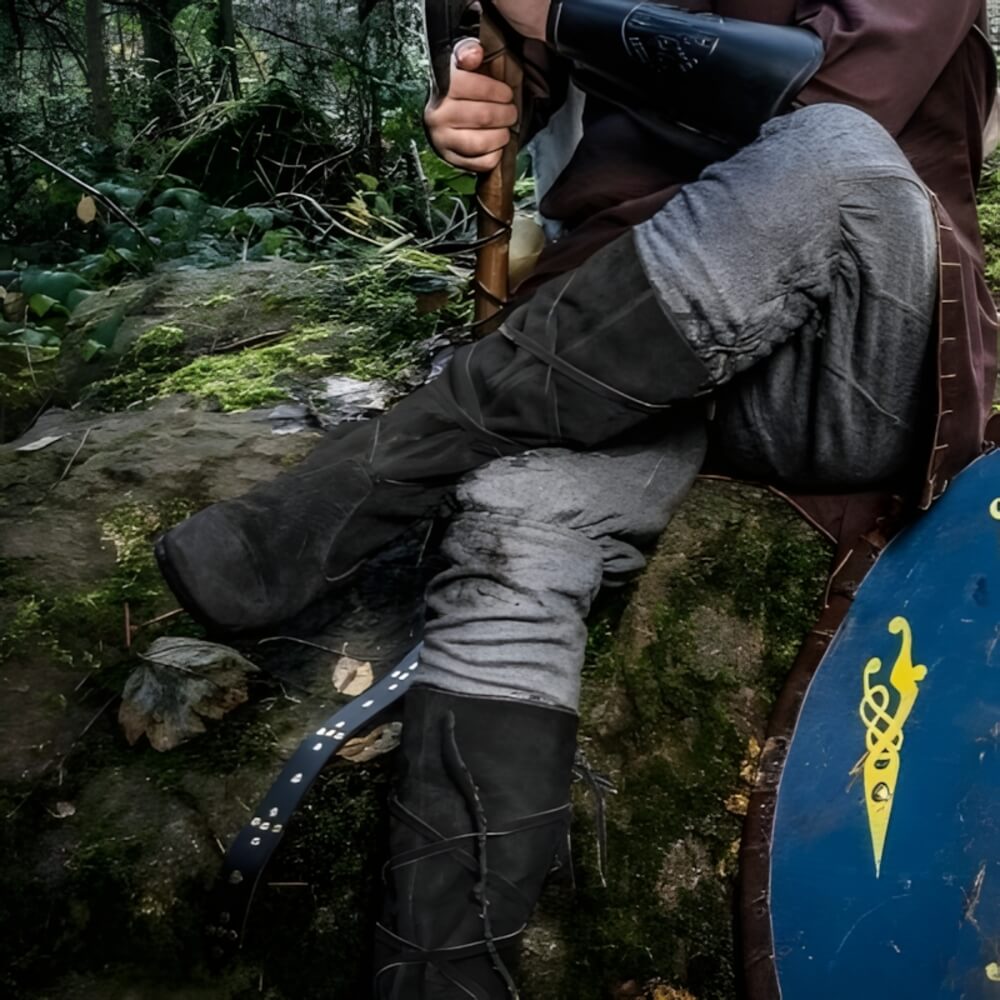 Black Suede Viking Wrap-Tied Boots