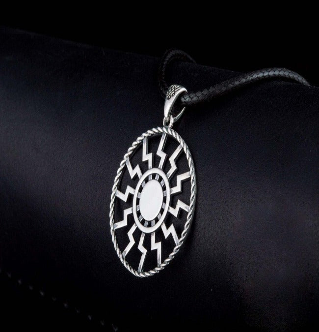 black sun symbol pendant sterling silver viking jewelry