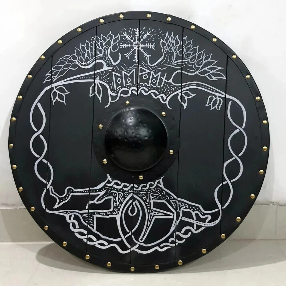 Black Viking Round Shield | Wearable 22" Wood