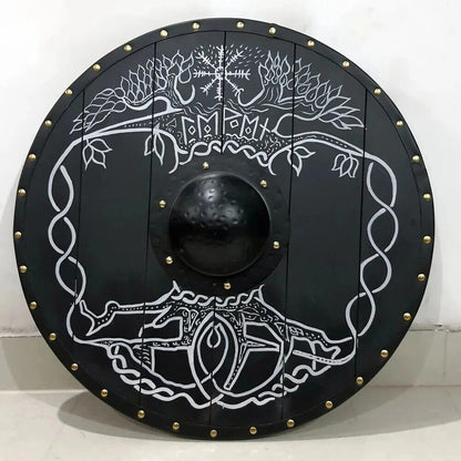 Black Viking Round Shield | Wearable 22" Wood