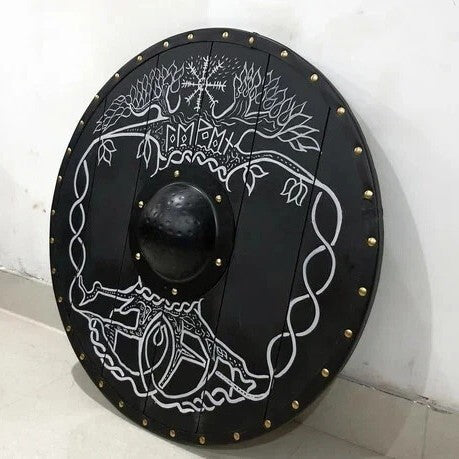 Black Viking Round Shield | Wearable 22" Wood