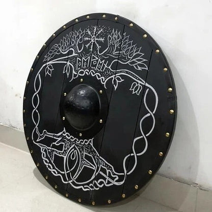 Black Viking Round Shield | Wearable 22" Wood