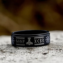 Black Viking Spinner Ring | Valknut, Vegvisir & Runes