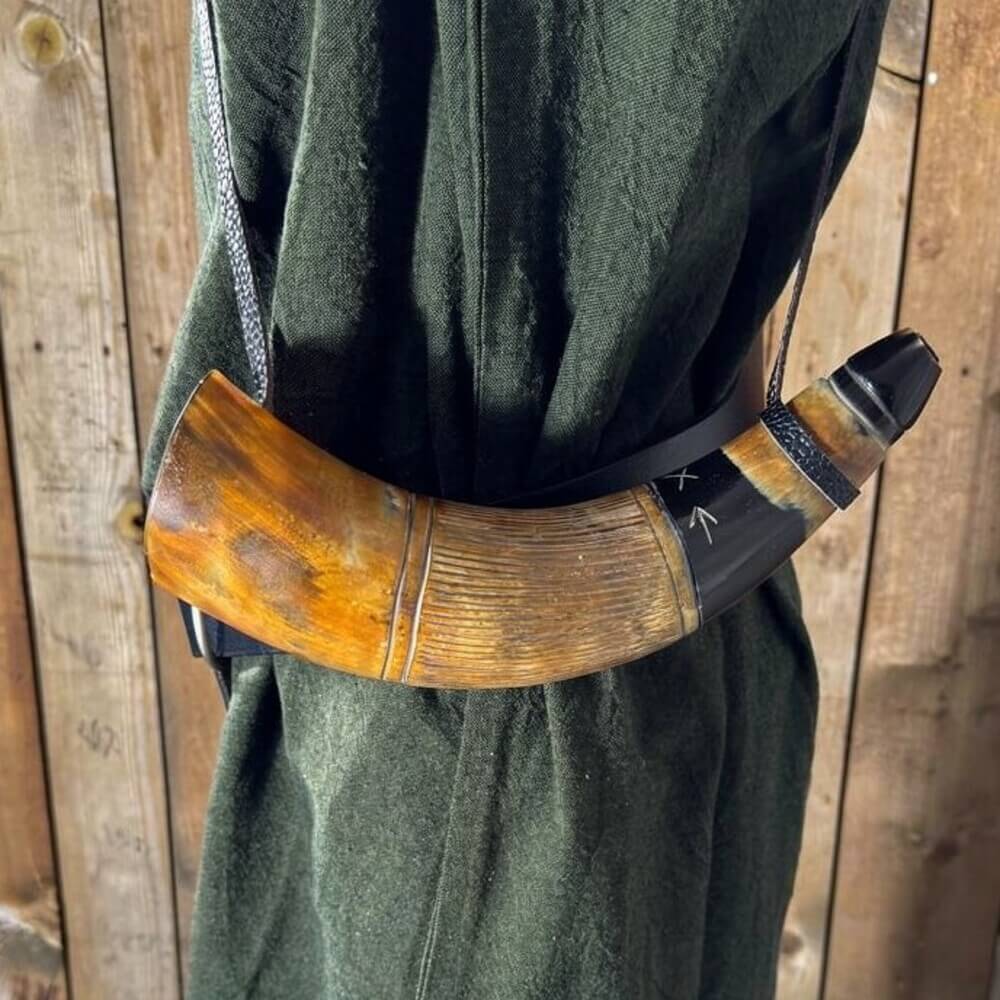 Handcrafted Viking Blowing Horn with Leather Strap