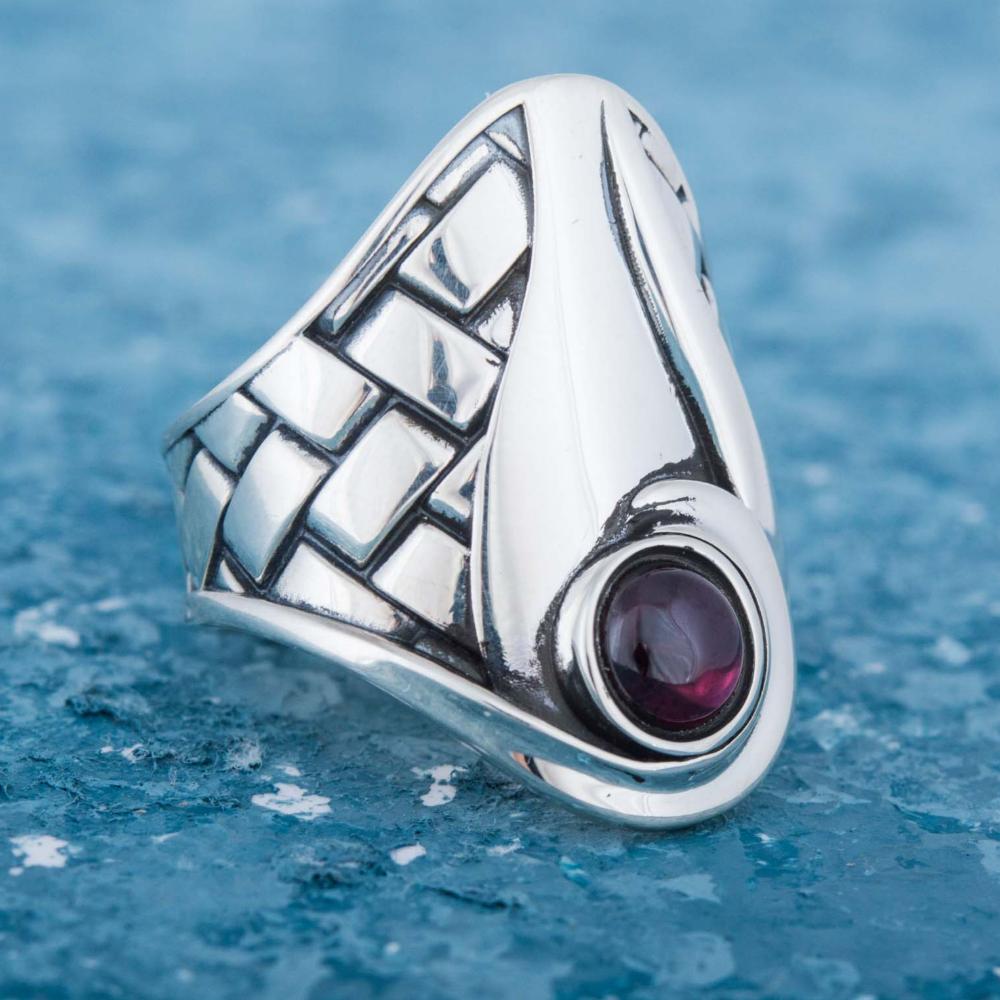 Boho Fashion Ring with Gem Sterling Silver Handmade Jewelry-4