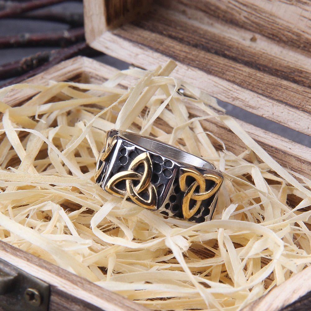 Bold Geometric Triquetra Viking Ring