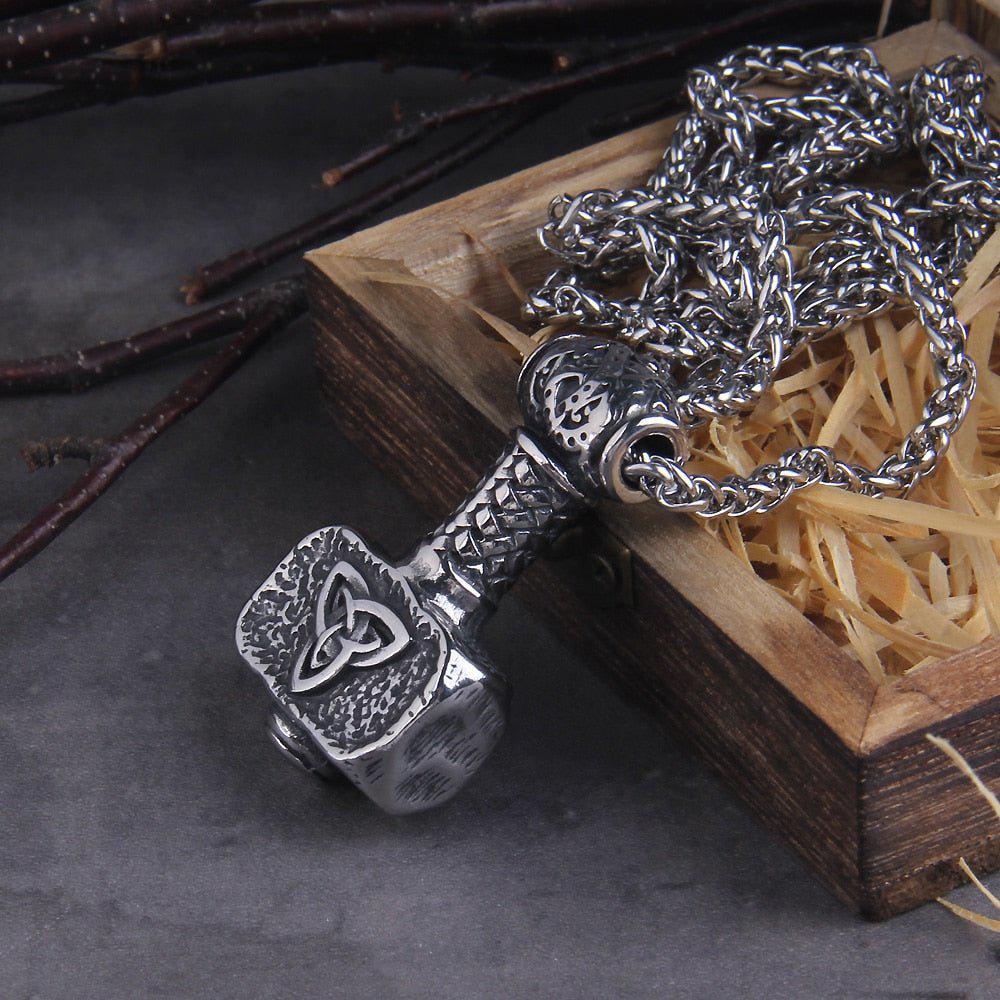 Bold Triquetra Warhammer Thor's Hammer Mjolnir Pendant Necklace