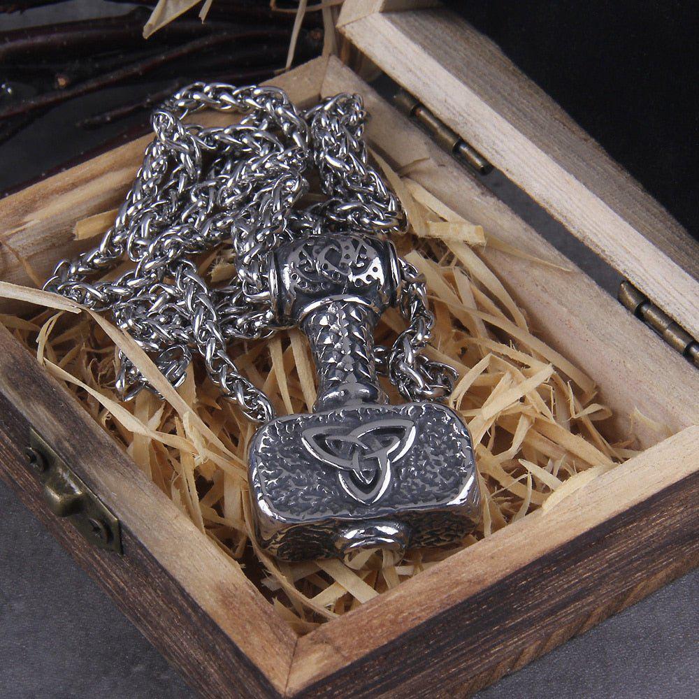 Bold Triquetra Warhammer Thor's Hammer Mjolnir Pendant Necklace