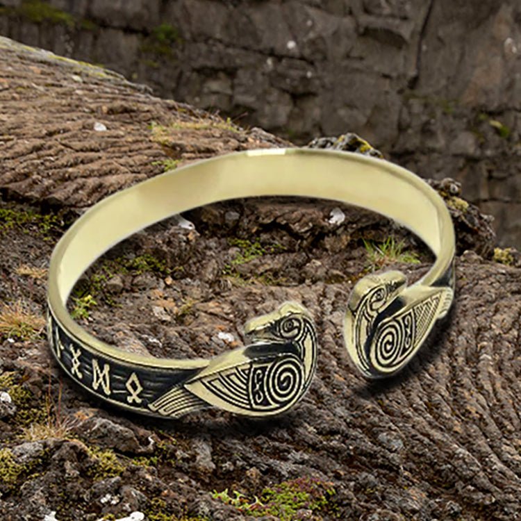 Bronze Viking Odins Ravens Runic Bracelet