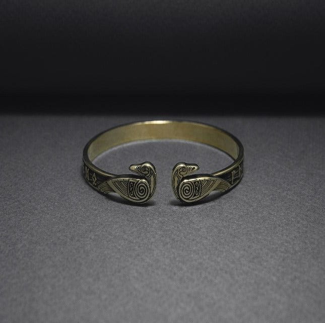 Bronze Viking Odins Ravens Runic Bracelet-5