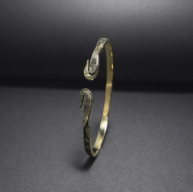 Bronze Viking Odins Ravens Runic Bracelet-7