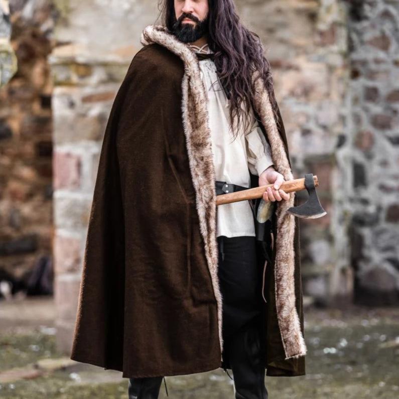 Fur-Lined Winter Viking Hooded Cloak | Viking Warrior Co. Ivory