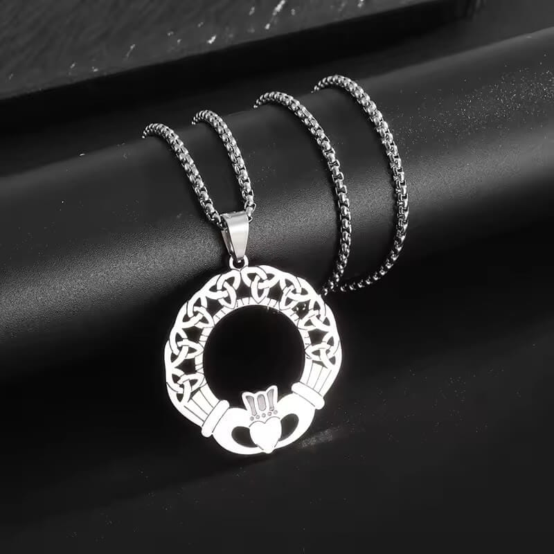 Celtic Claddagh Necklace with Trinity Knot Ring