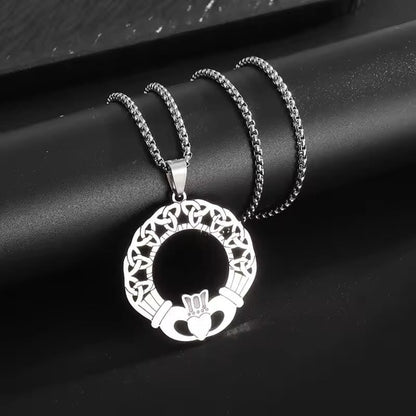 Celtic Claddagh Necklace with Trinity Knot Ring