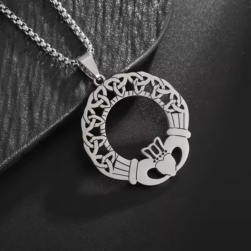 Celtic Claddagh Necklace with Trinity Knot Ring