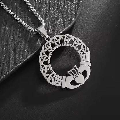 Celtic Claddagh Necklace with Trinity Knot Ring