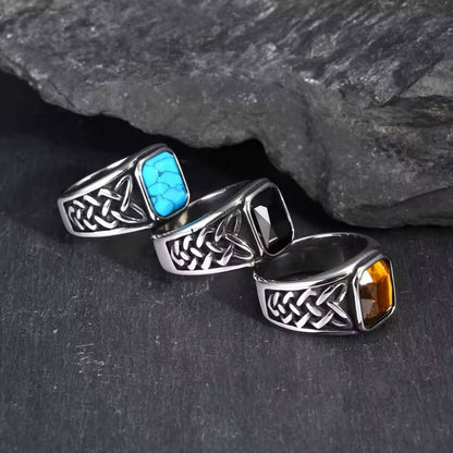 Celtic Knot Stainless Steel Ring with Stone