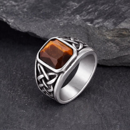 Celtic Knot Stainless Steel Ring with Stone