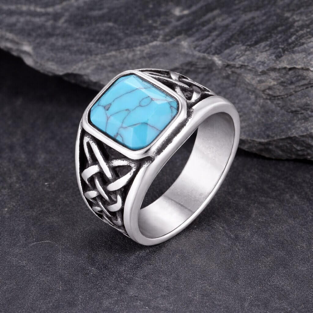 Celtic Knot Stainless Steel Ring with Stone