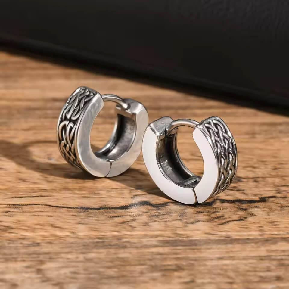 Celtic Knotwork Huggie Hoop Earrings in Stainless Steel