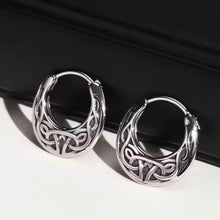 Celtic Knotwork Oval Hoop Earrings in Stainless Steel