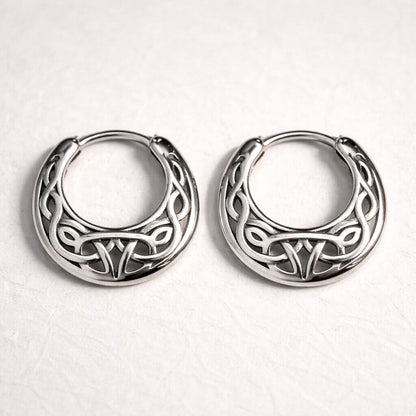 Celtic Knotwork Oval Hoop Earrings in Stainless Steel