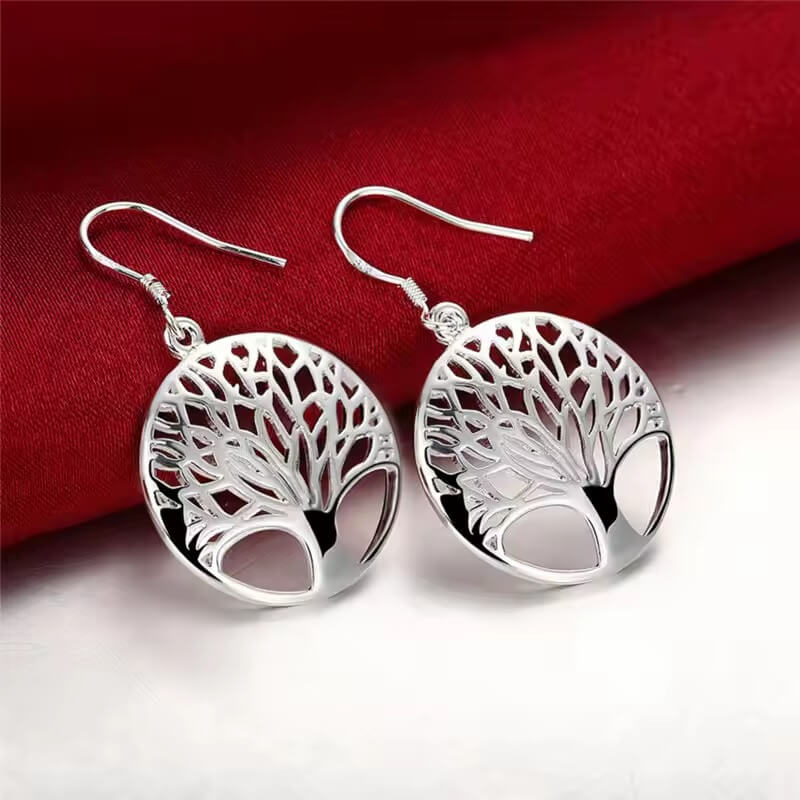 Celtic Tree of Life Round Drop Earrings in Sterling Silver