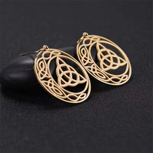 Celtic Trinity Knot Oval Hoop Earrings with Knotwork