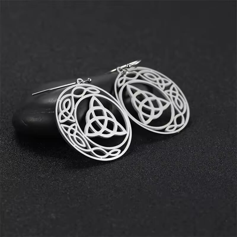Celtic Trinity Knot Oval Hoop Earrings with Knotwork