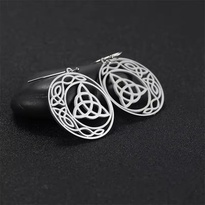 Celtic Trinity Knot Oval Hoop Earrings with Knotwork