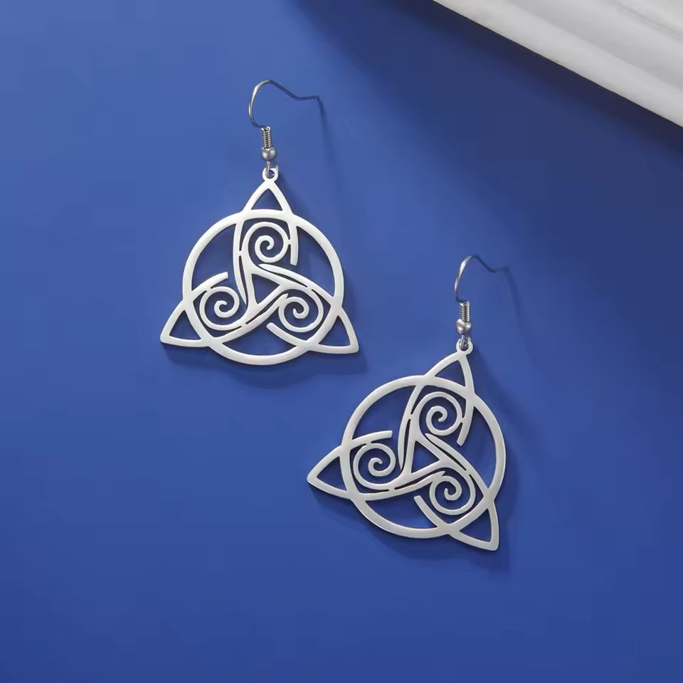 Celtic Triquetra and Triple Spiral Dangle Earrings
